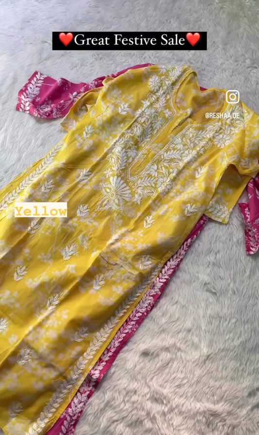 Khwabeeda Chikankari Mul Mul Mini Print Kurta