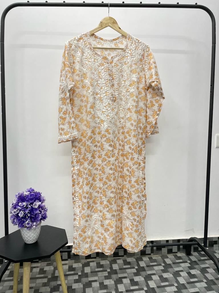 Chikankari Mul Mul Mini Print Kurta