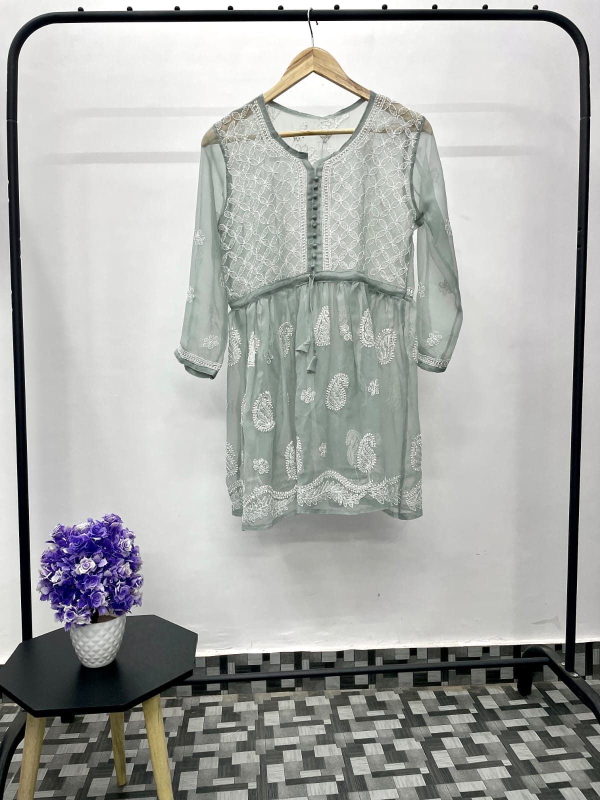 Nurvi Short Chikankari Peplum Top