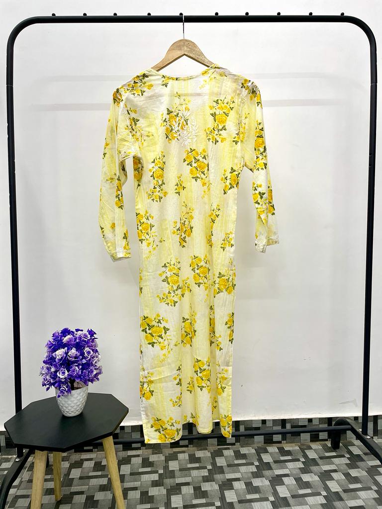 Nazakat Chikankari Mul Mul Print Kurta