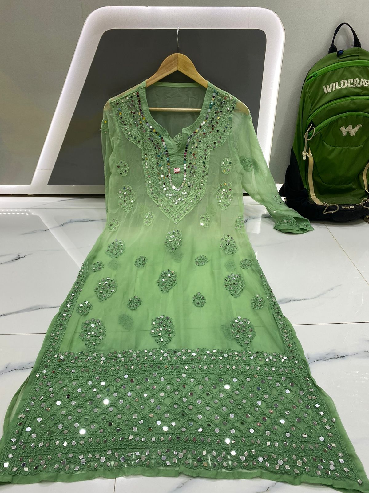 Sana Mirror Work Chikankari Kurta