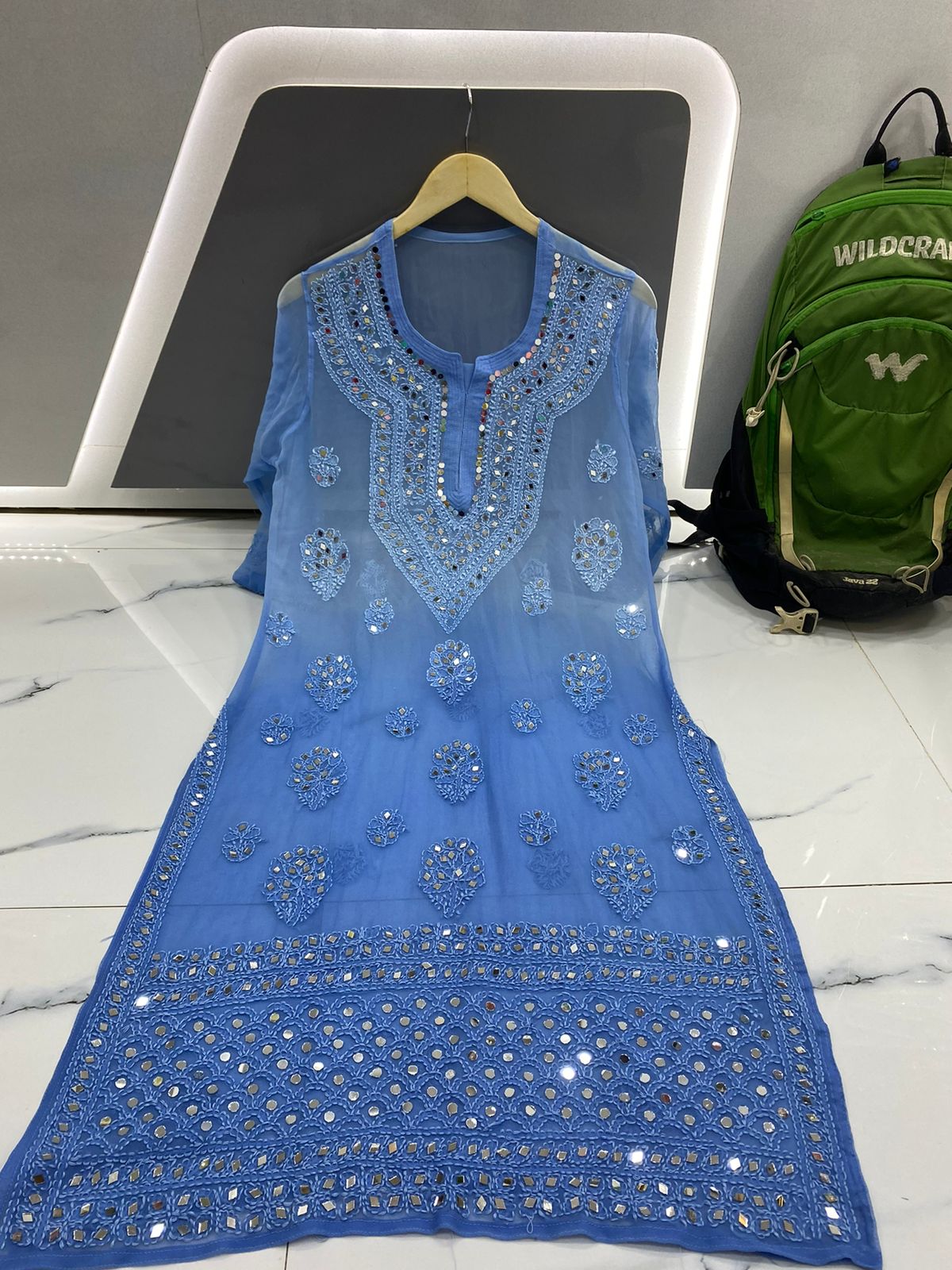 Sana Mirror Work Chikankari Kurta