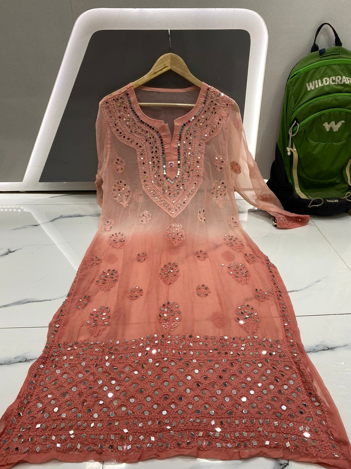 Sana Mirror Work Chikankari Kurta