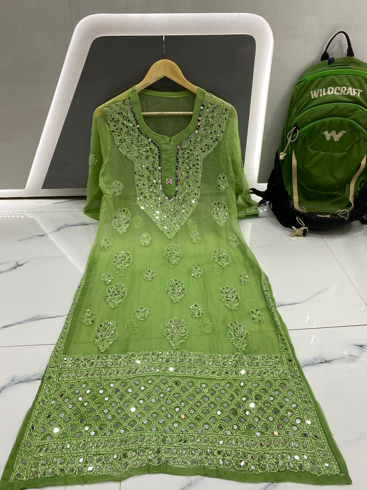 Sana Mirror Work Chikankari Kurta