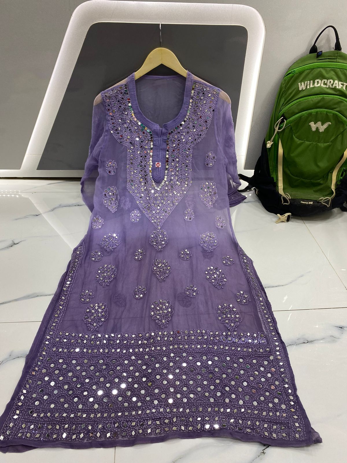 Sana Mirror Work Chikankari Kurta