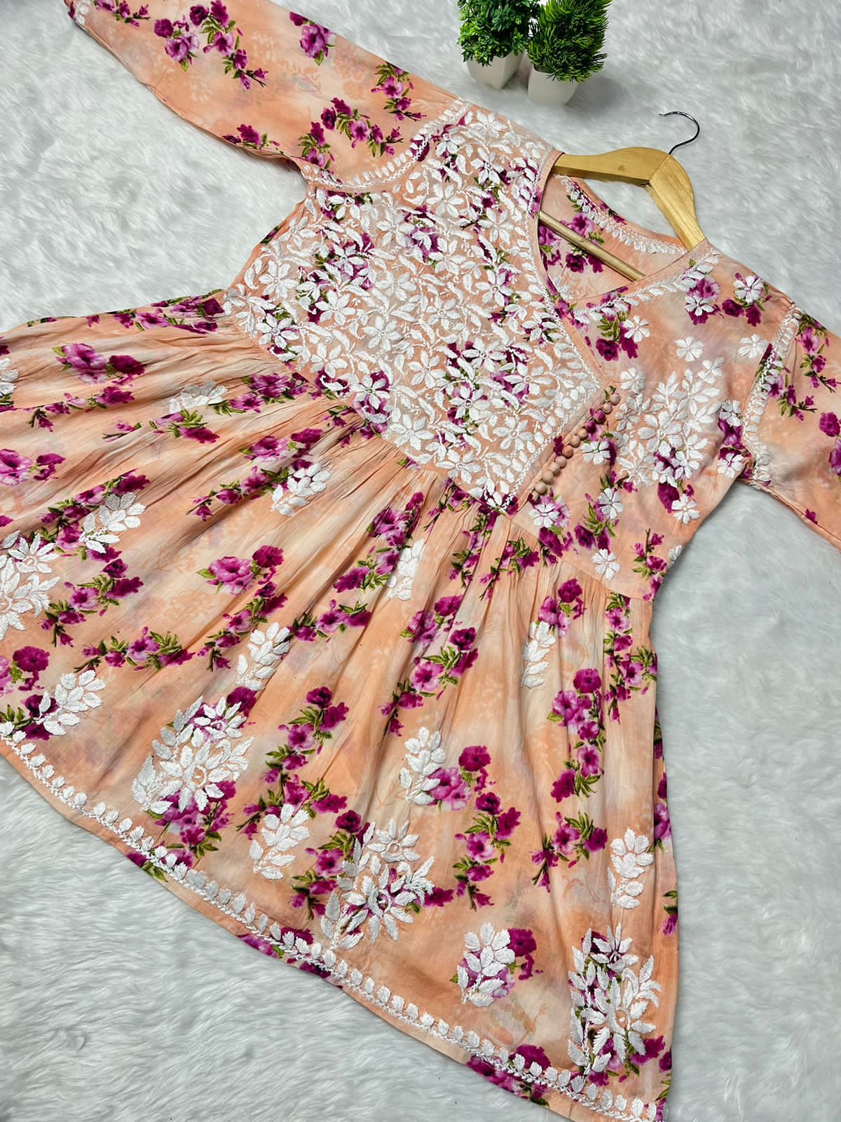 Chikankari Angrakha Top