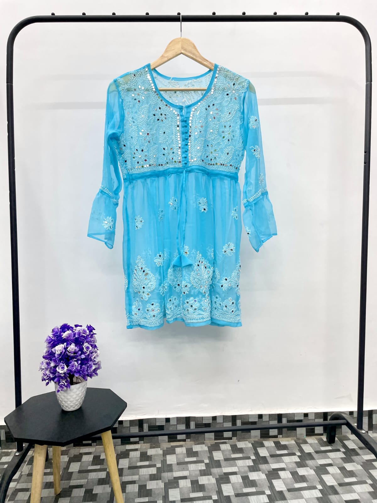 Tara Mirror Work Chikankari Top